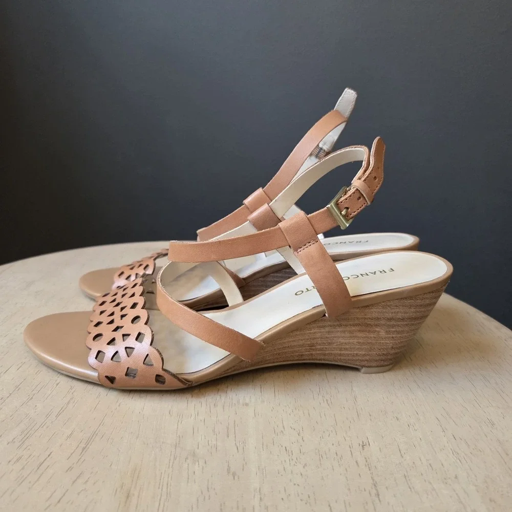 Franco Sarto Women's Trady Sandals 9M Brown Cut Out‎ Wedge Leather Adjustable